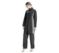 AllMonyba Costume da Bagno Musulmano Donna 3 Pezzi Burkini Sportivo Islamico con Cuffia da Nuoto, Nero, XL