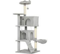 AllMyPets Albero Tiragraffi per Gatti 140 cm 2 Casette,Amaca e Lettino Grigio