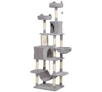 AllMyPets Albero Tiragraffi per Gatti Alto 206cm 4 Pali Graffiatoi Grigio Chiaro