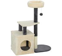 AllMyPets Albero Tiragraffi per Gatti Casetta,Lettino e Pallina Crema R332CW