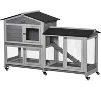 AllMyPets Conigliera 2 Livelli con Rete Protettiva e Rotelle 157x53x99 cm Grigio
