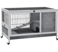 AllMyPets Conigliera in Legno con 4 Ruote Casetta per Conigli e Rampa 90x53x59 cm colore Grigio - R5606GY