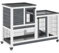 AllMyPets Conigliera in Legno con Ruote e Casetta con Rampa 110x50x88 cm Grigio