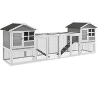 AllMyPets Conigliera in Legno da Esterno con 2 Casette e Area Aperta Recintata con Porte e Rampe 259x64x92 cm Grigia
