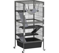 AllMyPets Gabbia per Conigli a 4 Livelli con Rampe Piattaforme Amaca e Ruote 52x52x115 cm colore Grigio - SREF282