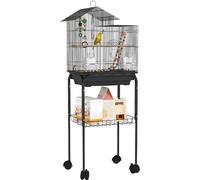 AllMyPets Gabbia per Uccelli con Piedistallo Ruote Girevoli e Accessori Nero