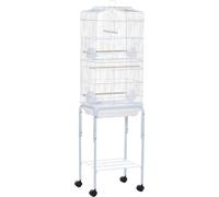 AllMyPets Gabbia per Uccelli Voliera in Metallo e Acciaio con Ruote Trespoli e Ciotole 46.5x36x157cm Bianco