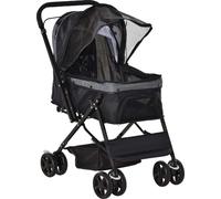 AllMyPets Passeggino per Cani Piccoli Pieghevole Cestino Portaoggetti Nero
