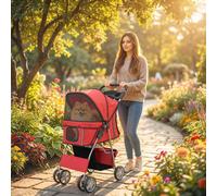 AllMyPets Passeggino per Cani Pieghevole Catarifrangenti Cuscino Lavabile Rosso