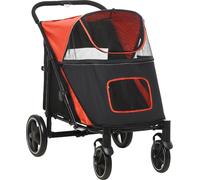AllMyPets Passeggino per Cani Pieghevole con Ingressi a Cerniera Nero/Rosso