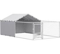 AllMyPets Recinto per Cani con Coperture e Ciotole Girevoli 4x2.3x1.5 m Argento