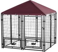 AllMyPets Recinto per Cani da Esterno con Serratura 2 Ciotole Girevoli e Copertura Rimovibile Nero e Rosso - 92D02