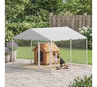 AllMyPets Recinto per Cani da Esterno in Acciaio con Tetto Impermeabile Argento