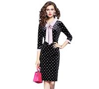 Alloaone Autunno Donne Elegante Dot Velluto Abito Donna Arco Designer Ufficio Signora Matita Abito Partito Nero XL