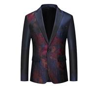 Alloaone Blazer slim fit da uomo con stampa vintage per matrimonio giacca slim fit per cena ballo di fine anno matrimonio, Come da immagine, L