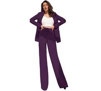 Alloaone Smoking da Donna in 2 Pezzi con Gamba Larga, Pantaloni da Sera, Abito da Cerimonia per Gli Ospiti, 2 Pezzi Purple S