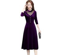 Alloaone Ufficio Lady Elegante Svuotare Velluto Delle Donne Vintage Manica Lunga Abito Trapezio Slim Velluto Abiti