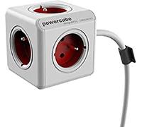 Allocacoc 16898 PowerCube Extended - Cubo 5 uscite con Cavo 1,5 m, Bianco/Rosso