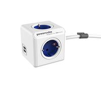 Allocacoc PowerCube DuoUSB Extended DE - Ciabatta a 4 prese con corrente di ricarica USB 2,1 A, colore: Bianco/Blu