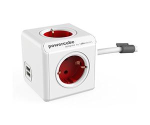 Allocacoc PowerCube Extended Spina a 5 Prese, Rosso/Bianco