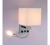 ALLOMN Applique da Comodino, Applique da Lettura a LED Applique Moderna Cromata Lucida con Faretto Orientabile a Collo di Cigno, Doppi Interruttori, Con porta USB da Caricare E27 (Con USB, 1 PCS)