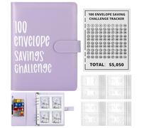 ALLOMN Raccoglitore Sfida 100 Buste A5, Budget Organizer Con Buste Trasparenti e Pulsante Magnetico per Coppie Uffici Casa Scuola (Viola)