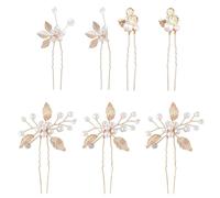 alloneslife 7 PZ Foglia D'oro Perle Forcina Per Le Donne Elegante Styling Dei Capelli Accessorio Forte Tenuta Festa di Nozze Copricapo