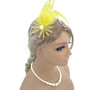 alloneslife Accessorio per capelli con fiore piumato e velo a rete, leggero, in poliestere, per donne e ragazze, accessori per feste di nozze (giallo)