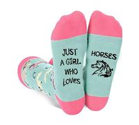 alloneslife Calzini casual da donna a metà polpaccio con lettere divertenti stampate calzini in morbido cotone per sport palestra abiti quotidiani abbigliamento da festa, Cavalli, XL-5XL