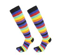 alloneslife Calzini da donna, 1 paio di calzini colorati con 5 dita dei piedi, scaldamuscoli a righe arcobaleno, divertenti calzini lunghi per donne e ragazze, Nero , S-4XL Plus Tall