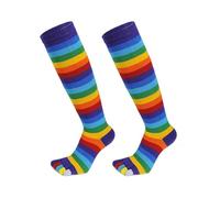 alloneslife Calzini da donna, 1 paio di calzini colorati con 5 dita dei piedi, scaldamuscoli a righe arcobaleno, divertenti calzini lunghi per donne e ragazze, Viola, S-4XL Plus Tall