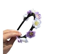alloneslife Cerchietto per capelli, a forma di fiore, realistico, per primavera, campeggio, fotografia, temperamento, festa di nozze, copricapo per sposa (piccolo, bianco viola f)