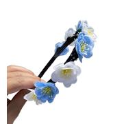 alloneslife Cerchietto per capelli, a forma di fiore, realistico, per primavera, campeggio, fotografia, temperamento, festa di nozze, copricapo per sposa (piccolo blu e bianco)
