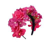 alloneslife Cerchietto per capelli con orecchie, a forma di fiore, per sposa, primavera, fotografia, etnica, per feste di nozze, fascia per capelli da sposa (rosso rosa)