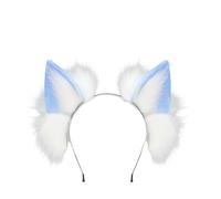 alloneslife Cerchietto per capelli con orecchie di lupo finte, morbido, elastico, design pieghevole, per giochi di ruolo, feste in costume, Halloween DressingUp (azzurro)
