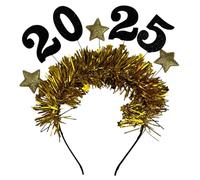 alloneslife Cerchietto per capelli con orecchie, per cosplay, festa dorata 2025, con numeri e stelle, accessorio per capelli da donna, accessorio per capelli alla moda (oro)