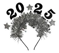 alloneslife Cerchietto per capelli con orecchie, per cosplay, festa dorata 2025, con numeri e stelle, accessorio per capelli da donna, accessorio per capelli alla moda (argento)