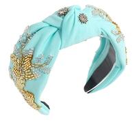 alloneslife Cerchietto per capelli con orecchie, per feste, con nodi, da donna, con perline di strass, molla, larga, turbante, per lavare il viso (azzurro, taglia unica)