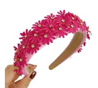 alloneslife Cerchietto per capelli, per feste, elegante fascia per capelli con fiore in tessuto, per donne, fascia larga con fiori, per feste e matrimoni (rosa rosso, taglia unica)