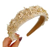 alloneslife Cerchietto per capelli, per feste, elegante fascia per capelli con fiori in tessuto, per donne, fascia larga con fiori, per feste e matrimoni (beige, taglia unica)