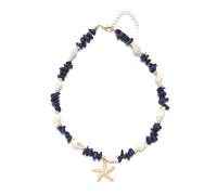 alloneslife Collana in stile costiero con intarsio in pietra frantumata, catena in lega resistente alle allergie, perfetta per le vacanze da indossare tutti i giorni con stelle marine e conchiglie