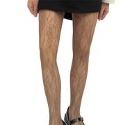 alloneslife Collant a rete modello da donna Calze a rete scavate in pizzo a rete tinta unita leggings, Marrone caffè , S-4XL