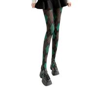 Alloneslife - Collant a righe argyle per donna, stile preppy, elasticizzati, comodi, opachi, in nylon, leggings da indossare tutti i giorni, Retro verde., XL-5XL