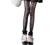 alloneslife Collant da donna con motivo a cuore scavato a rete collant non dita dei piedi collant a vita alta senza piedi volant pizzo leggings calze, Nero , XL-5XL