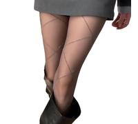 alloneslife Collant da donna lucidi lucidi con motivo a rombi elastici comodi per l'uso quotidiano e feste serali, Nero , XL-5XL