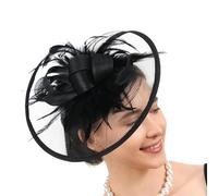 alloneslife Elegante copricapo da donna in tulle piumato con dettaglio a rete (nero)
