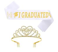 alloneslife Elegante set di corone e fasce per laurea 2025 con nastro per galateo, decorazioni per feste e celebrazioni (set bianco)