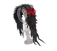 alloneslife Fascia per capelli con ali punk scure, stile anime, regolabile, con fiocco, per donne e adolescenti, feste in maschera (nero e rosso)
