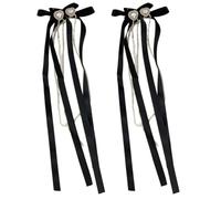 alloneslife Fermagli per capelli da donna, con fiocco, con frange, accessorio per capelli da ragazza, elegante fermaglio per capelli (nero, 2)