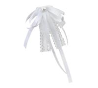 alloneslife Papillon a nastro, da donna, in pizzo, con fiocco, spilla per uniforme studentesca, colletto jabot, con perle, pre-annodato, cravatta a clip (bianco), bianco, See size chart